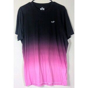 Hollister Men’s XL Ombre T-Shirt Black Pink Gradient Logo Tee Short Sleeve.